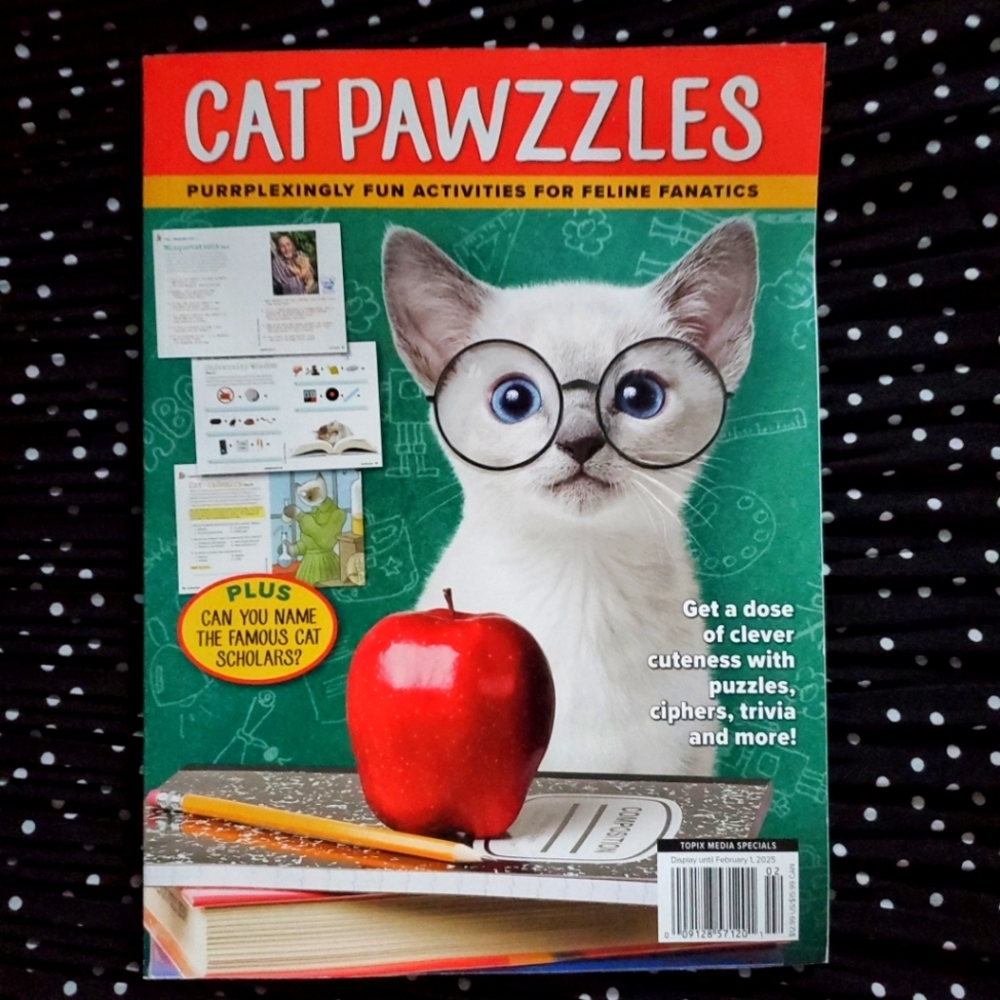 Magazine with White Cat Cover / Cat Pawzzles / Fun Activities